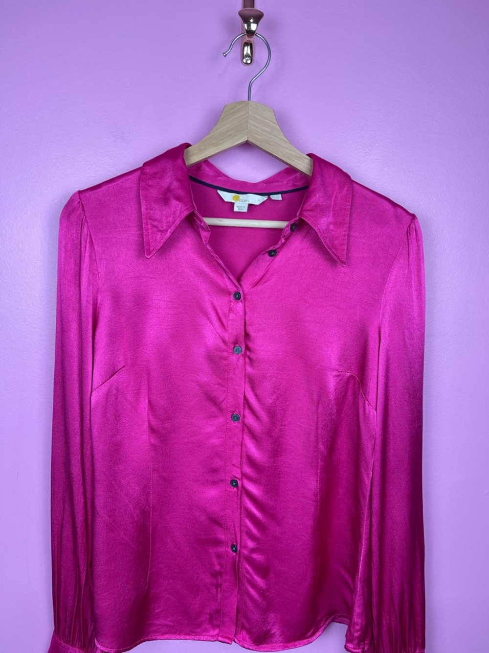 Boden Saskia Satin Shirt Vibrant Pink‎ Button Down Long Sleeve Women’s 6 US - Picture 4 of 13